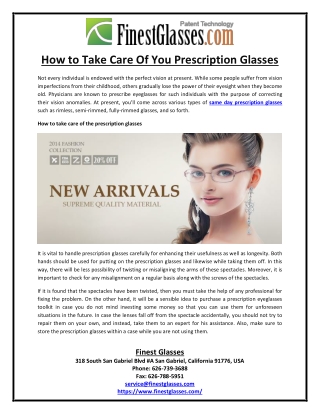 How to Take Care Of You Prescription Glasses