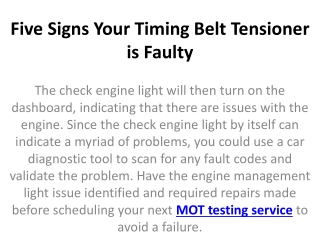 Five Signs Your Timing Belt Tensioner is Faulty