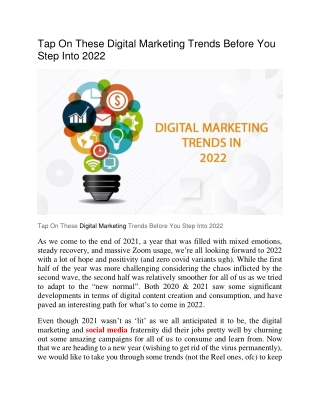 Tap On These Digital Marketing Trends Before You Step Into 2022