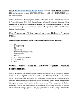 Novel Vaccine Delivery Systems Market