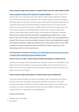 Human Leukocyte Antigen (HLA) Typing for Transplant Market to Hit USD 1,483.61 Million by 2029