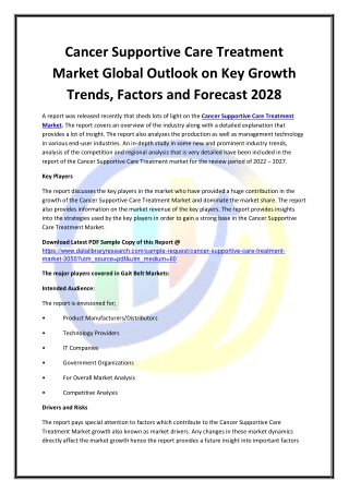 Global Cancer Supportive Care Treatment Market Opportunities and Forecast 2020-2