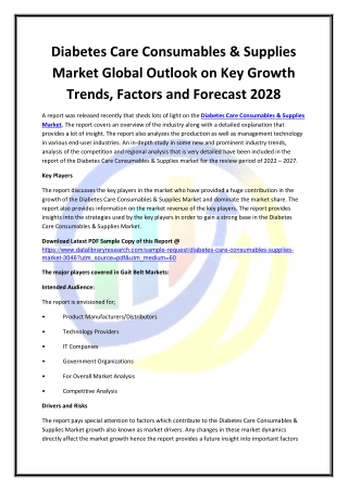 Global Diabetes Care Consumables & Supplies Market Opportunities and Forecast 20