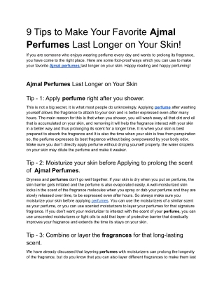 9 Tips to Make Your Favorite Ajmal Perfumes Last Longer on Your Skin