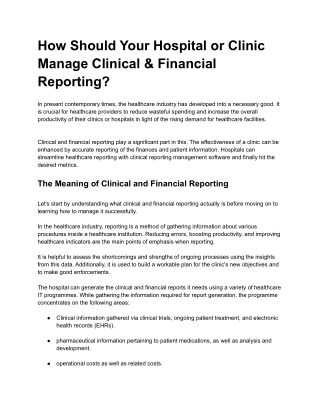 How Should Your Hospital or Clinic Manage Clinical & Financial Reporting