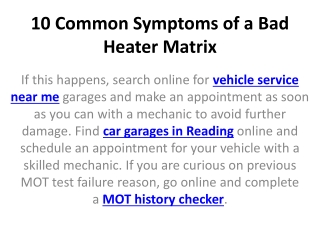 10 Common Symptoms of a Bad Heater Matrix