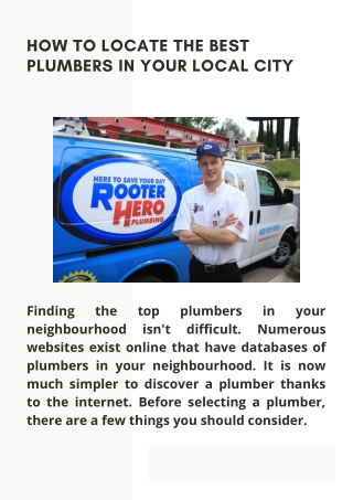 How To Locate The Best Plumbers In Your Local City