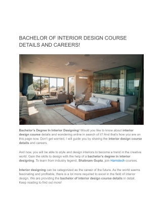 BACHELOR OF INTERIOR DESIGN COURSE DETAILS AND CAREERS
