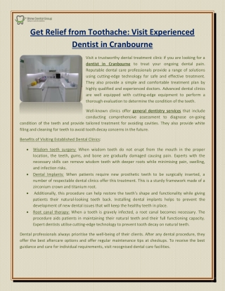 Get Relief from Toothache Visit Experienced Dentist in Cranbourne