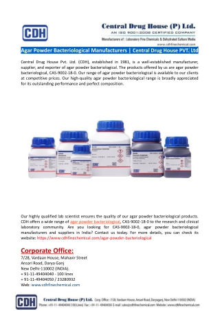 Agar Powder Bacteriological Manufacturers