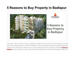 5 Reasons to Buy Property in Badlapur