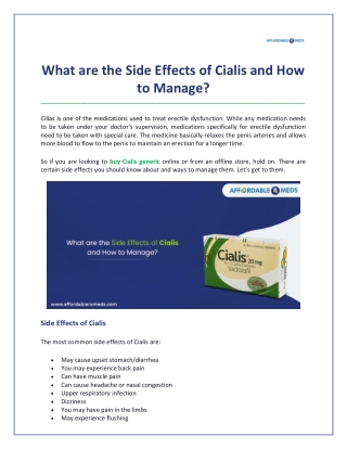 What are the Side Effects of Cialis and How to Manage?