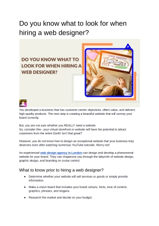 Do you know what to look for when hiring a web designer