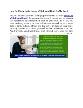 How Do I Scale Up Cash App Withdrawal Limit On My Own