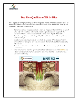 Top Five Qualities of IR 64 Rice