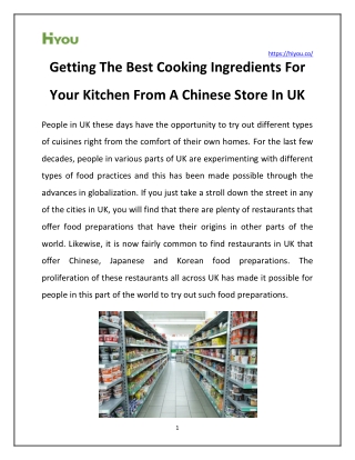 Getting The Best Cooking Ingredients For Your Kitchen From A Chinese Store In UK