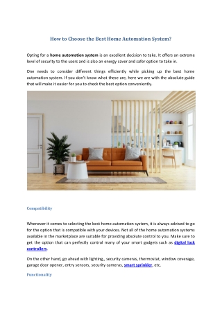 How to Choose the Best Home Automation System