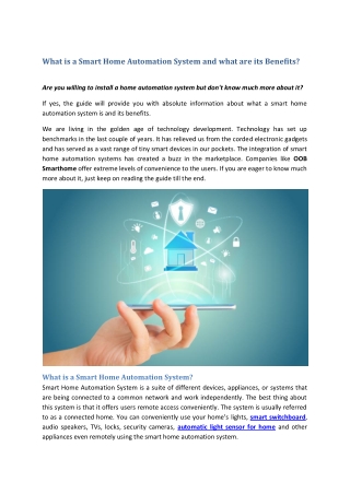 What is a Smart Home Automation System and What are its Benefits
