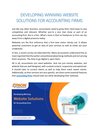 DEVELOPING WINNING WEBSITE SOLUTIONS FOR ACCOUNTING FIRMS