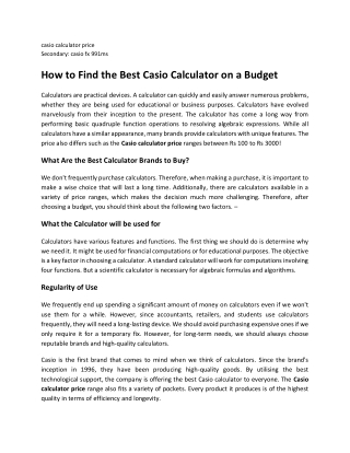 How to Find the Best Casio Calculator on a Budget