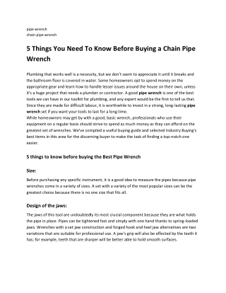 5 Things You Need To Know Before Buying a Chain Pipe Wrench