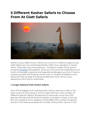5 Different Kosher Safaris to Choose From At Glatt Safaris