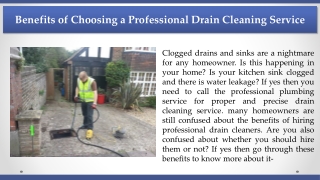 Benefits of Choosing a Professional Drain Cleaning Service