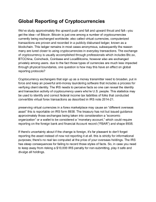 Global Reporting of Cryptocurrencies