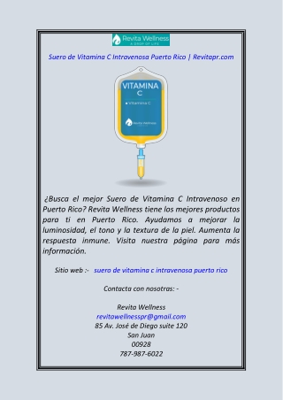 Suero de Vitamina C Intravenosa Puerto Rico Revitapr.com