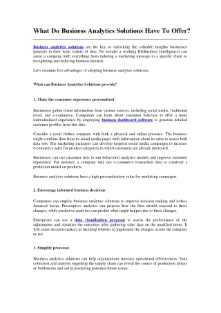 What Do Business Analytics Solutions Have To Offer