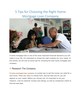 home mortgage loan companies