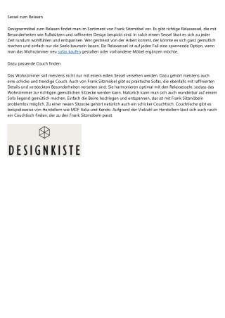Frank Sitzmöbel mit vielfältigem Sortiment