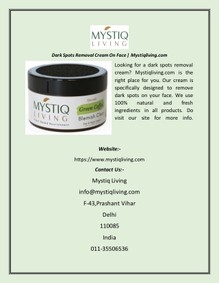 Dark Spots Removal Cream On Face  Mystiqliving