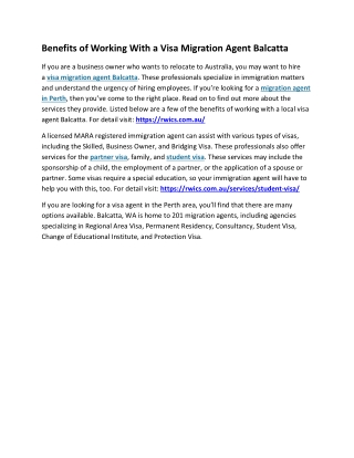 Benefits of Working With a Visa Migration Agent Balcatta