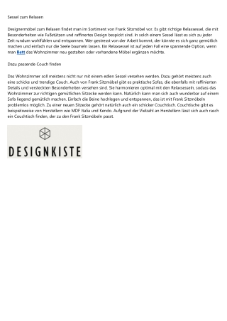 Frank Sitzmöbel mit vielfältigem Sortiment