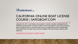 California Online Boat License Course | Safe2boat.com