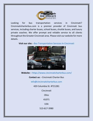 Bus Transportation Services in Cincinnati  Cincinnaticharterbus