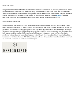 Frank Sitzmöbel mit vielfältigem Sortiment