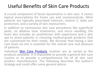 Useful Benefits of Skin Care Products