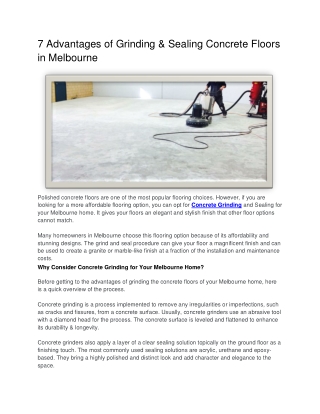 7 Advantages of Grinding & Sealing Concrete Floors in Melbourne