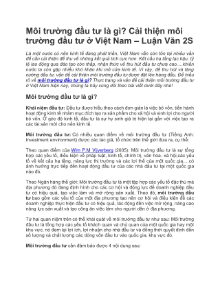 Môi trường đầu tư là gì? Cải thiện môi trường đầu tư ở Việt Nam – Luận Văn 2S