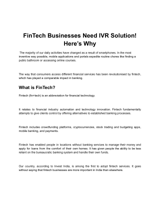 FinTech Businesses Need IVR Solution