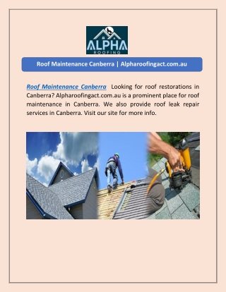 Roof Maintenance Canberra | Alpharoofingact.com.au