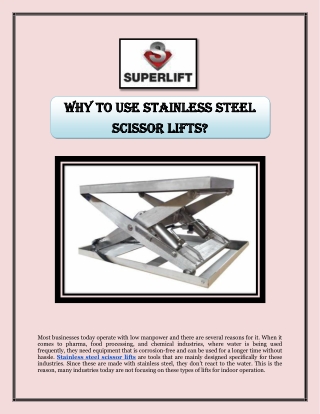 Why To Use Stainless Steel Scissor Lifts?