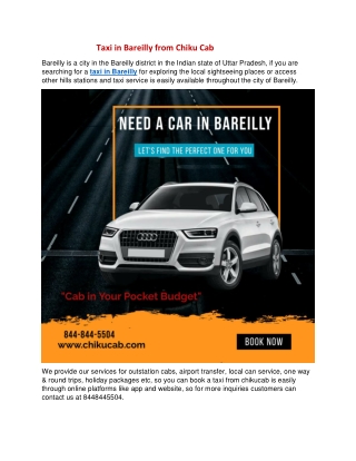 Taxi in Bareilly from Chiku Cab
