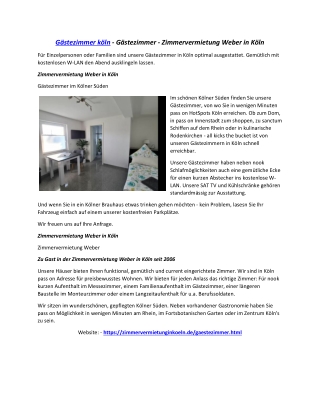 Gästezimmer - Zimmervermietung Weber in Köln