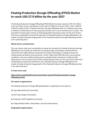 Floating Production Storage Offloading (FPSO) Market