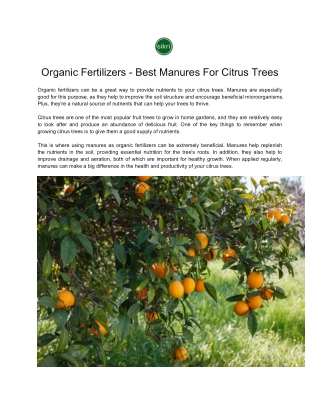 Organic Fertilizers - Best Manures For Citrus Trees - Sikri Farms