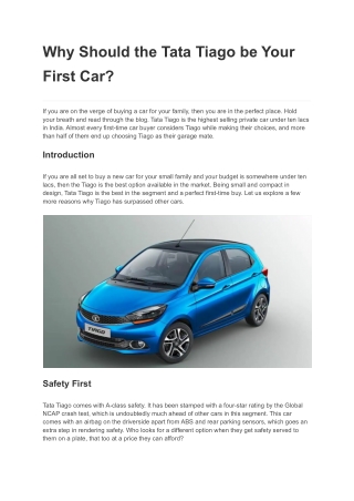 Why Should the Tata Tiago be Your First Car