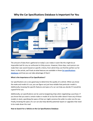 Why the Car Specifications Database Is Important For You